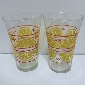 Vintage MCM Libbey Lon Yellow Slices Tumbler Set of 2 Glasses